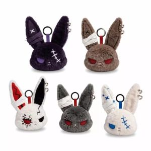 Plush Bunny Keychain PP Cotton Gothic Wounded Rabbit Keyring Y2K Hoop Earrings Animal Dark Style Cute Furry Bag Pendant Gift