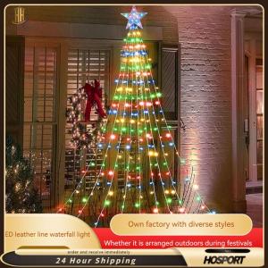 【HOSPORT】LED Waterfall Tree Lights with Topper Star Waterfall Christmas Tree Light for Indoor Yard Patio Home Holiday Party Decor