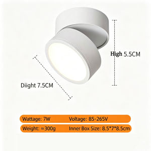 7W 3000K Warm White Foldable Rotate LED Ceiling Spotlight Surface Mounted Lamp For Hallway Study Room Indoor Use