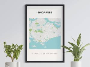 Singapore Map Simple and Boho Print Art Poster City Street Road Map
