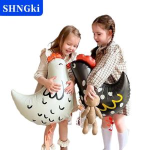 SHNGki 2pcs hình con gà nhôm lá bóng bay màu đen trắng Polka Dot phim hoạt hình đứng trang trí trẻ em sinh nhật bên bóng bay
