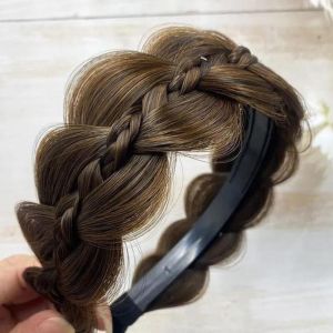 BEAUTYLADIES Synthetic Fishbone Braid Headband Non-slip Wide Twisted Wig Headband Hair Accessories Clips in Korean Head Wrap Daily Casual