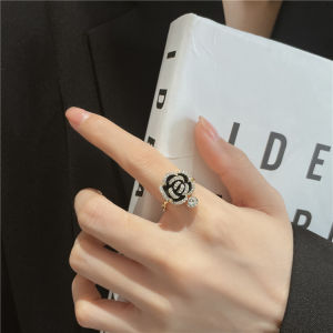 Frascati Mysterious Black Rose Shaped Metal Opening Rings For Woman Luxury Set Accessories For Korean Fashion Jewelry Party Girls