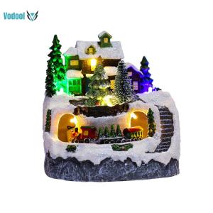 Resin Garden Ornament Music LED Light Collectible Figurines Village Rotating Statue Home Desktop Decor Christmas Kid Gift [Vodool Official Center]