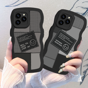 (Lokal Ready) Xinyu Casing hp iPhone 14 iPhone 14 Pro Max iPhone 11 iPhone13 Pro Max 11 Pro Max iPhone 12 XR XS MAX iPhone 6 6S 7 8 Plus SE 2020 Label Hitam Cute Smiley Stitching Pinggir Gelombang Softcase