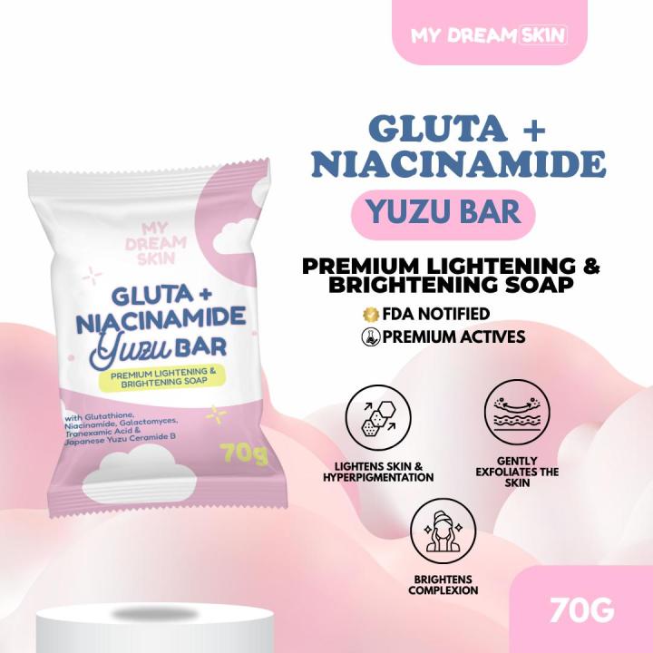 my dream care glutathione soap Skin Gluta + Niacinamide Yuzu Bar Premium Lightening and Brightening with 12 Whitening Actives + Yuzu Ceramide B 70g - Body AOA Skin Glutathione Niacinamide Bundles:2 Bottles Skin Type_blemish