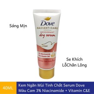 Kem khử mùi dạng tinh chất serum Dove Radiant+Care Deodorant Dry Serum NL142 với Niacinamide và Vitamin C&E hương thơm dịu nhẹ. 40ml