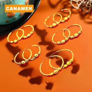 【CANAMEK】 Gold Color Lucky Beads Earrings For Wome Wedding Birthday Ear Charms Fine Jewelry Gifts