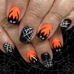 Halloween Đen cobweb giả móng tay vuông ngắn móng giả lấp lánh Báo Chí trên móng tay 24pcs không yêu cầu chất kết dính