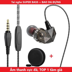 Tai nghe chống ồn nhét tai có dây SUPER BASS QKZ AK2 có mic đàm thoại kèm BAO DA đựng cao cấp jack cắm 3.5 tương thích điện thoại máy tính bảng laptop pc