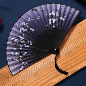 J2UQR3 Butterfly Tassel Folding Fan Chinese Style Swallow Handheld Fan Dance Props Cherry Blossoms Bamboo Fan Home Decoration