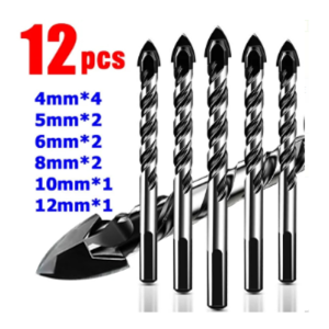 3-12mm Mata Bor Cross Hex 7pcs Kaca Granit Ubin Multifungsi Cross Hex Tile Drill Bits Set Bor Hard Alloy Triangle Bit Tool Kit