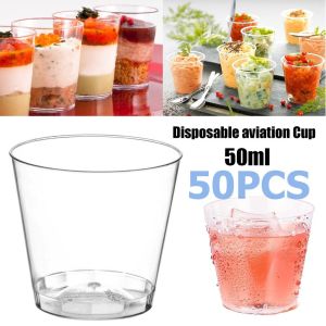 50pcs Plastic Shot Glass Disposable Cups Clear Mousse Mini Cups Clear Party Wedding Jelly Dessert Cups 50ml