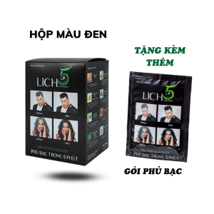 Dầu gội nhuộm tóc phủ bạc lich5 cỏ cây hoa lá hộp 10 gói màu nâu đen tự nhiên không kích ứng da đầu
