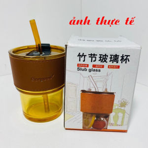 Ly Thủy Tinh Có Bao Da Cốc Thủy Tinh Có Bao Da Ống Hút Cốc Chất Liệu Thủy Tinh Chịu Nhiệt Dung Tích 450ML Thiết Kế Sang Trọng Tramanhshop