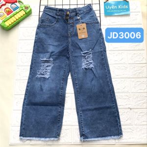 "Xã hàng Tết (Video thật) Quần jean ống rộng 9 tấc co giãn xịn sò mẫu rách dây kéo có lưng thun dễ mặc cho Mẹ và bé gái 30-58kg mẫu trơn