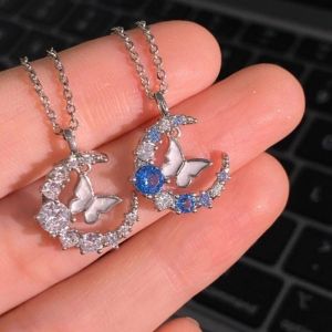Fashion Rhinestone Moonlight Butterfly Necklace High-end Collarbone Necklace Jewelry Gift for Women