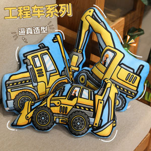 JOJO CASTLE 40cm Stuffed Transporter Plush Pillow Soft Printing Multi-functional Bulldozer Forklift Crane Excavator Road Roller Tramcar Men Gift