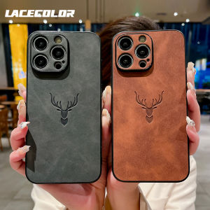 Retro Deer Pattern Leather Matte Shockproof Cases For iPhone 17 Air 16 15 13 14 11 12 Pro Max Plus Suede Bumper Silicone Cover