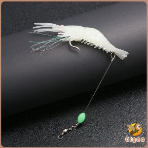 Digeo 1PCS Soft Prawn Shrimp Swivel Wobbler Hook Luminous Silicon Soft Artificial Bait With Hooks