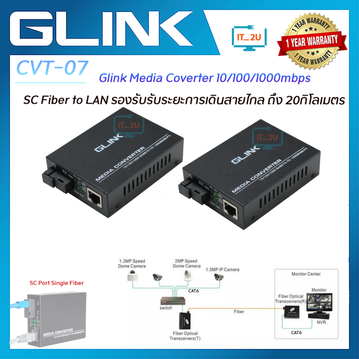 Glink CVT 07 GCVT 04 Fiber Ethernet Media Converter A B 10 100 1000 20Km 3Km SC Fiber Single