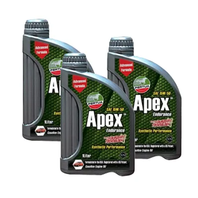 PERTUA Apex Synthetic Performance Gasoline Engine Oil SAE 15W-50 3 Liter Bundle