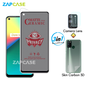 Paket 3in1 Anti Gores Layar Privasi Realme 7i Free Tempered Glass Camera dan Skin Carbon