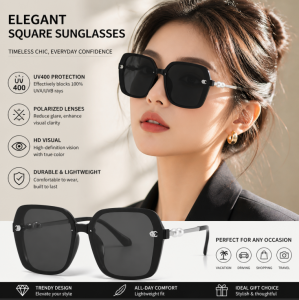 Womens Pearl Polarized Sunglasses Small Fragrance UV Protection Driving Outdoor Eyewear