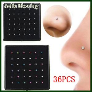 Aolie 36X Rhinestone Nose Ring Bone Stud Stainless Steel Body Jewelry