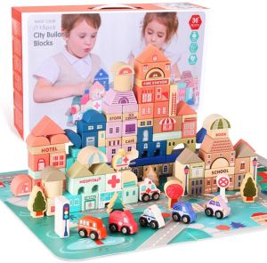 115 Pcs Wooden Puzzle Blocks | Brain-Boosting City Building Toy for Toddlers 3-7