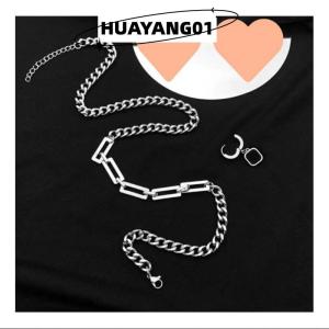 HUAYANG01 [HOT FASHION] Creative Hip-hop Tide Simple Black Square Earrings Pendant Necklace Mens Dual-use Design Stainless Steel Stitch Necklace