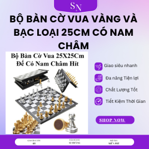 Bộ Bàn Cờ Vua (Vàng Và Bạc) Loại 25cm Có Nam Châm Bộ Bàn Cờ Vua 25X25 Cm Cao Cấp màu Vàng Bạc Đế Có Nam Châm Hít Bộ cờ vua cao cấp màu Vàng-Bạc thi đấu quốc tếcó nam châm từ tínhphát triển trí tuệ Chính Hãng Suno Top