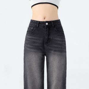 S-6XL Celana Denim Panjang Wanita Lurus Retro Ramping Pinggang Tinggi