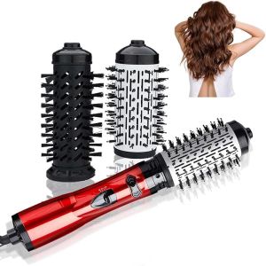 3-in-1 Hot Air Styler and Rotating Hair Dryer Spin Hair Dryer Brush with 2 Interchangeable Brush Anti-frizz Hot Air Spin Brush Set for Straightening Drying and Curling (Gold)