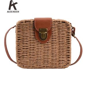 Women Woven Crossbody Bag Casual Rattan Handcrafted Shoulder Bag for Vacation and Daily Outings in Light Brown