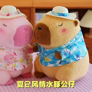 ชุดชายหาดตุ๊กตาผ้านุ่มจำลองคาปิบาร่าสไตล์วันหยุดฤดูร้อนตุ๊กตาสัตว์ตุ๊กตาของขวัญคริสต์มาสวันเกิด