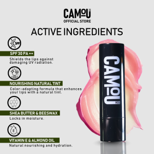 Camou Mens Lip Defense Dual Ended Color Adapt Lip Balm and Moisturizing Balm with SPF15 Shea Butter Vitamin E with Cooling Effect
