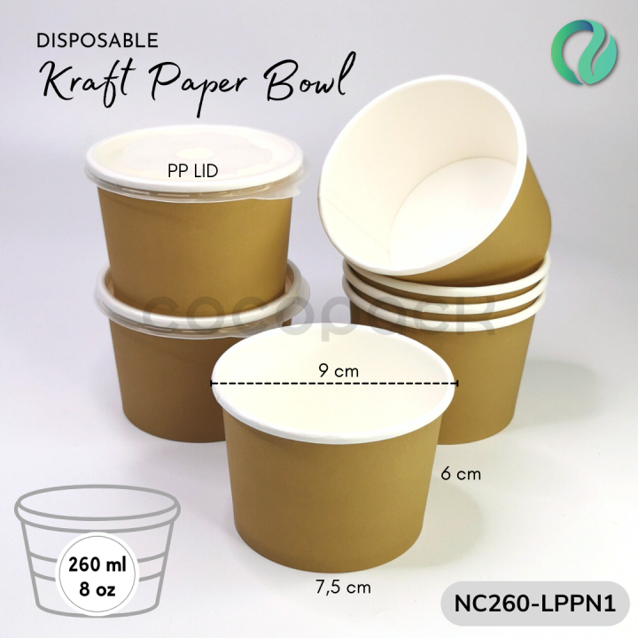 Natural Color Kraft Paper Bowl 260ml 8oz with PP Lid 25PCS | Lazada ...