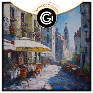 Tranh phong cảnh sơn dầu Thành phố châu âu. Tranh treo tường dán tường Canvas. CGI-312