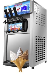 Ready Stock Commercial Soft Ice Cream 3 Flavor Steel Frozen Yogurt Cone Maker Machine Aiskrim Lembut Komersial 商用软雪糕机