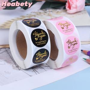 Heabety 500pcs Thank you sticker wedding decor seal hot stamping pink black round label