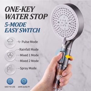 5 Modes Filtered Shower Head 20mm High Pressure 5 Modes Anti-Chlorine Water Saving for Bathroom SPA Premium