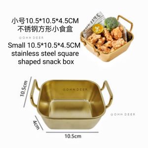 OHHDEER Gold Stainless Steel Square Plate Snack Box Large Capacity Fruit Snacks Chips Food Platter Kitchen Tableware.
