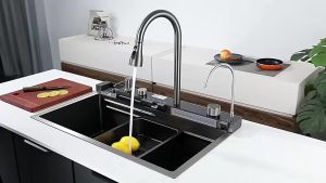 SG Stock 2025 Kitchen Sink Manufacturer of Retail Fashion Luxury Stainless Steel Sink For Kitchen Waterfall faucetFast shipping