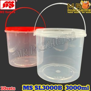 MS SL 3000B Safety Lock Round Container with Handle [ 10sets± ] 3000 ml - Red Clear - Bekas Bucket Popcorn Cookie Door Gift MSSL3000B MS-SL3000B MS Venture