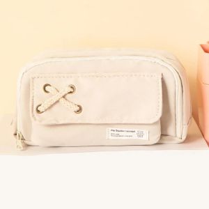 Cute 3-Layered Pencil Case Solid Color Front-Opening Large Capacity Pencil Bags for Boys Girls Students Stationery Organizer