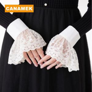 【CANAMEK】 Lace Cuffs White Detachable Fake Sleeves Wedding Bridal Gowns Sweater Cuff Halloween Costume Cosplay Accessories