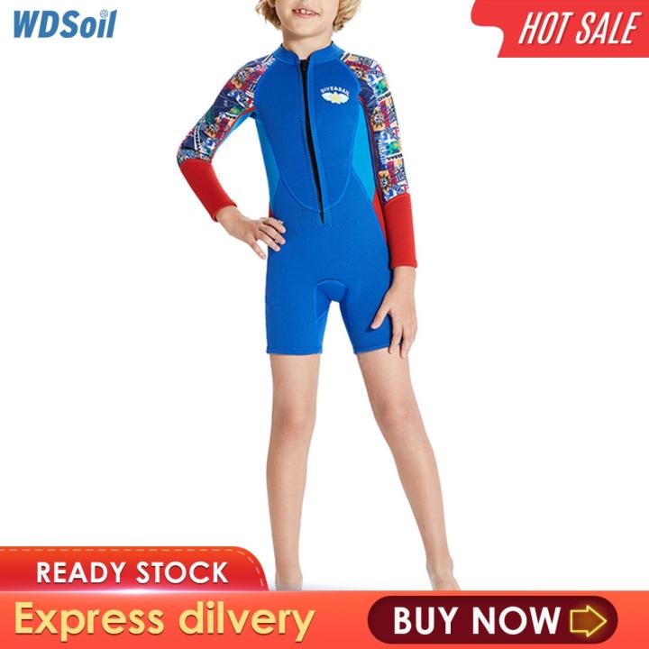 WDSoil 2.5mm Neoprene Wetsuit Kids Shorty Bathing Suit Long Sleeve