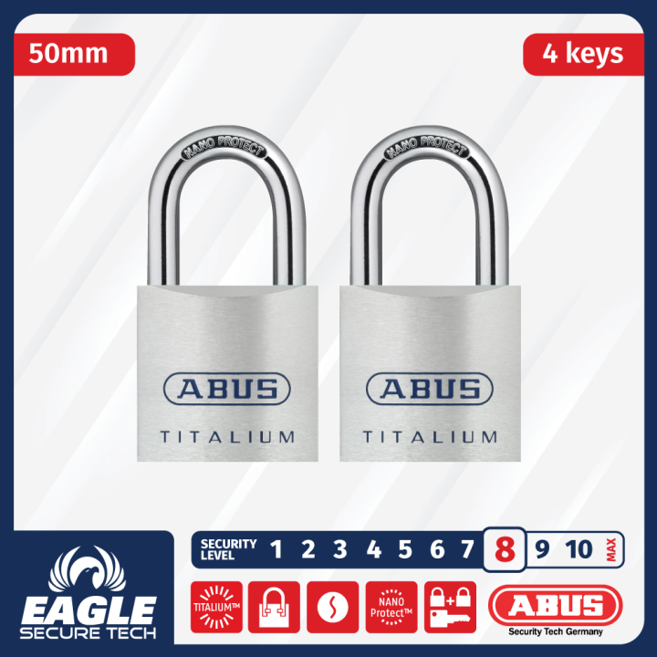 ABUS 80ti/50 Titalium Padlock - 50mm Aluminum Alloy Security Lock Keyed KA8012