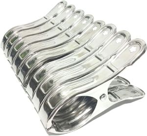 8 Pack Stainless Steel Clothespins 4.7 Inch Towel Clips for Beach Chairs，Giant Clothes PinsMetal Clip - Keep Your Towel from Blowing Away Suitable for Home Use/Beach Chairs on Cruise Ships